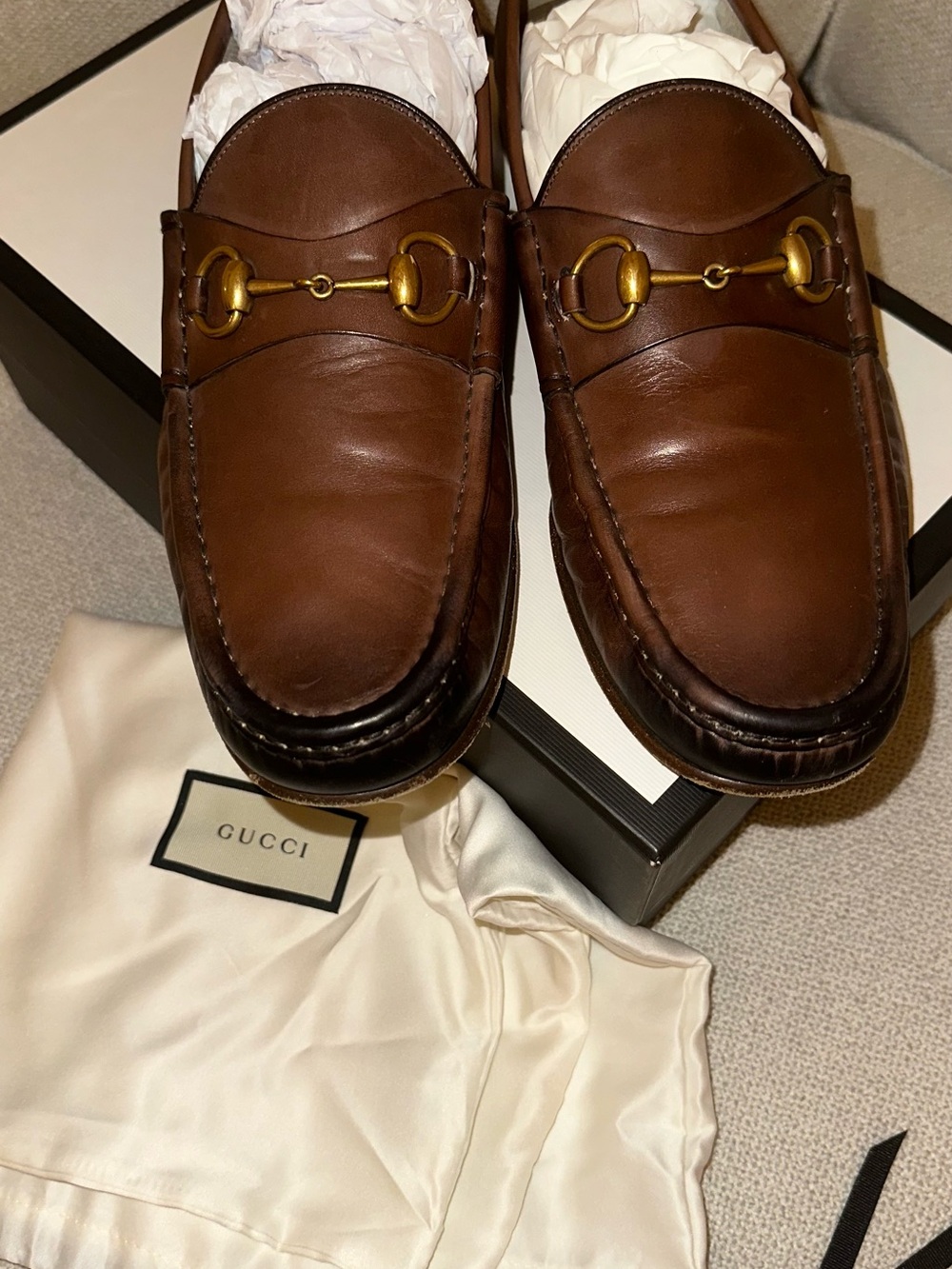 Gucci Brown Leather Horsebit Slip-On Loafers